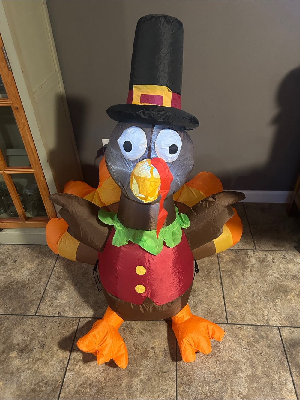 Inflatable 3.5 Thanksgiving Pilgrim Turkey Light Up Lawn Décor - Orange/Brown